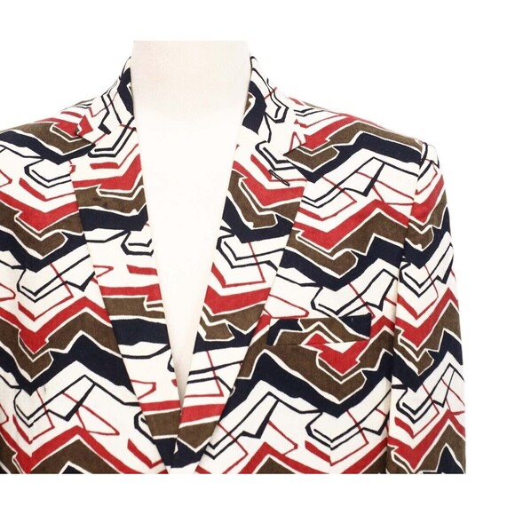 Mens Blazer Abstract Ivory Red Black Wool Formal Jacket Wedding Sport Coat 48R - Picture 4 of 7